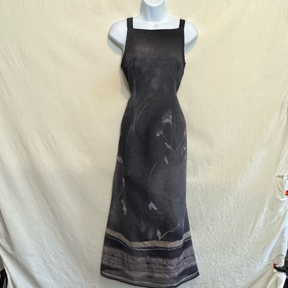 B-221 Helene Blake Vintage Gray & Purple Floral Sleeveless Maxi Dress Size‎ 5/6